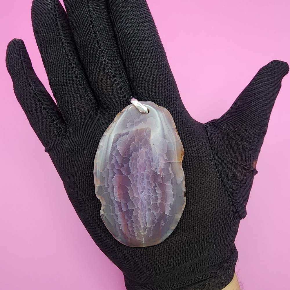 Beautiful bohemian Large Purple Agate Polish Slice Pendant